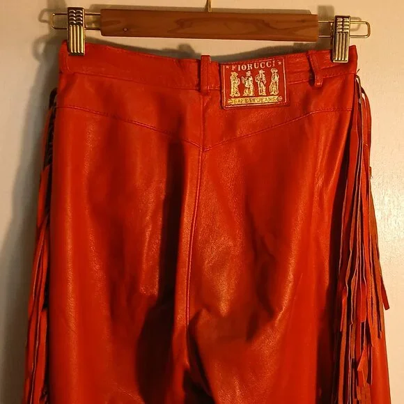 Fiorucci 1980 Vintage Red Leather Fringe Safety Jeans * Edgy Western * Sz 28 - Picture 14 of 14